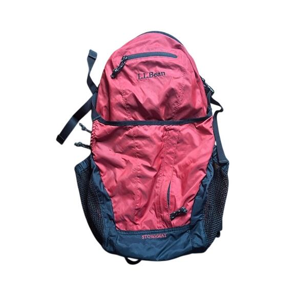 L. L. Bean Ultralight Day Pack Stowaway Red Black Cinch Top Backpack Buckle Zip - Picture 1 of 12
